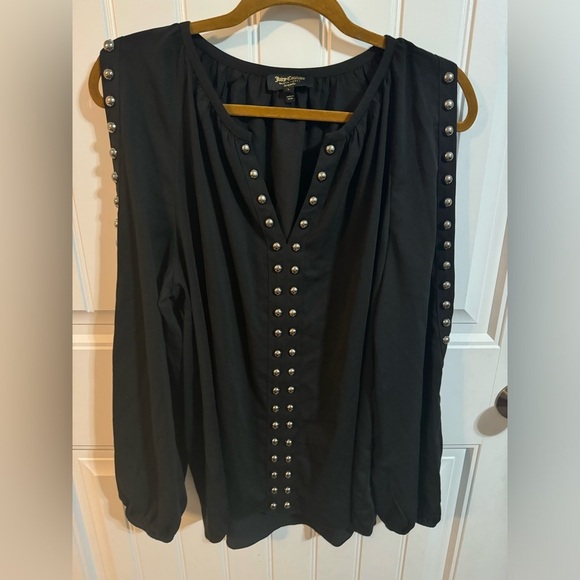 Juicy Couture Black Label Black Blouse With Embellishments and Open Shoulder - Picture 3 of 6